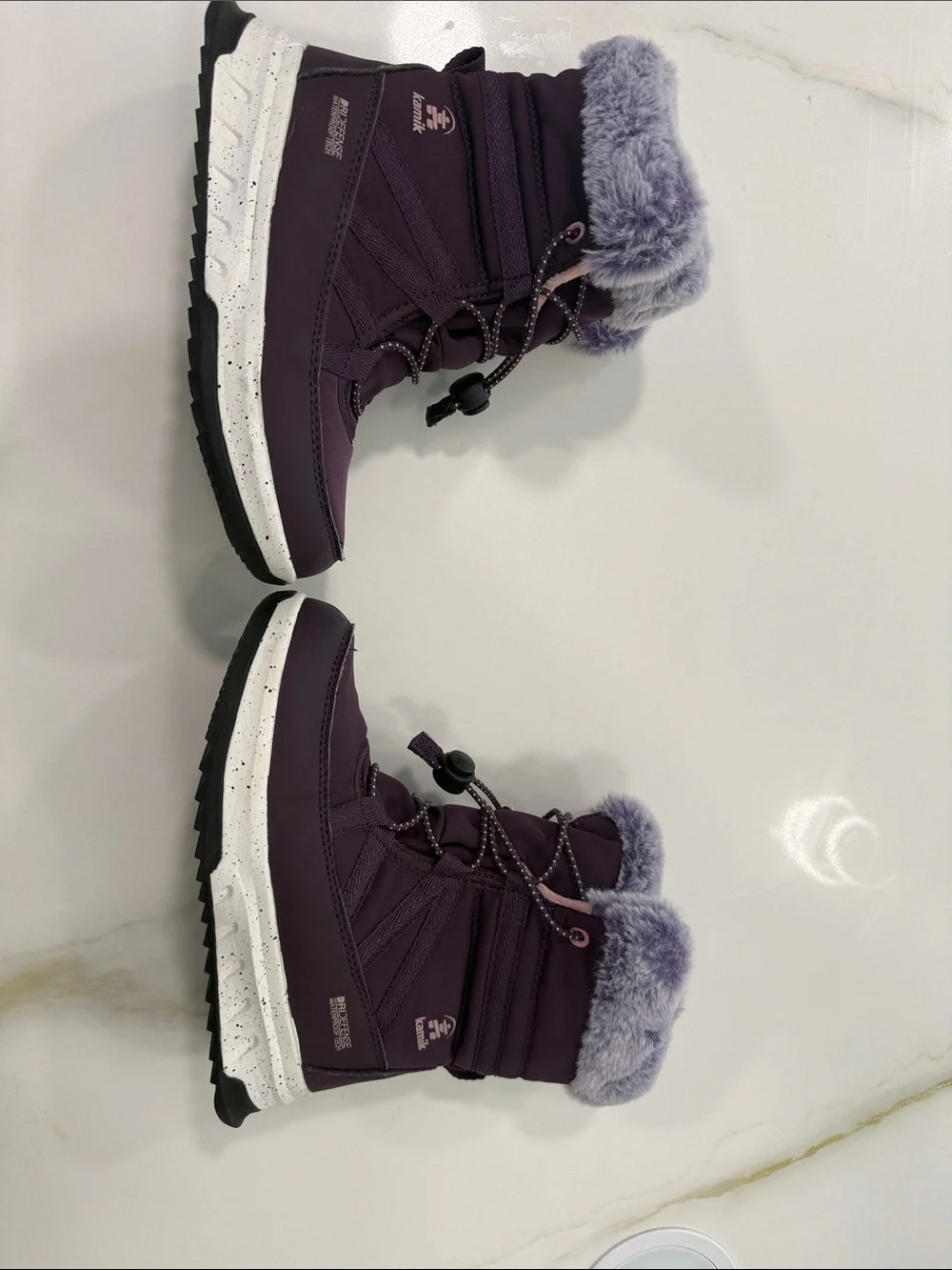 Kamik Purple Faux Fur-Trim Kids Rain & Snow Boots